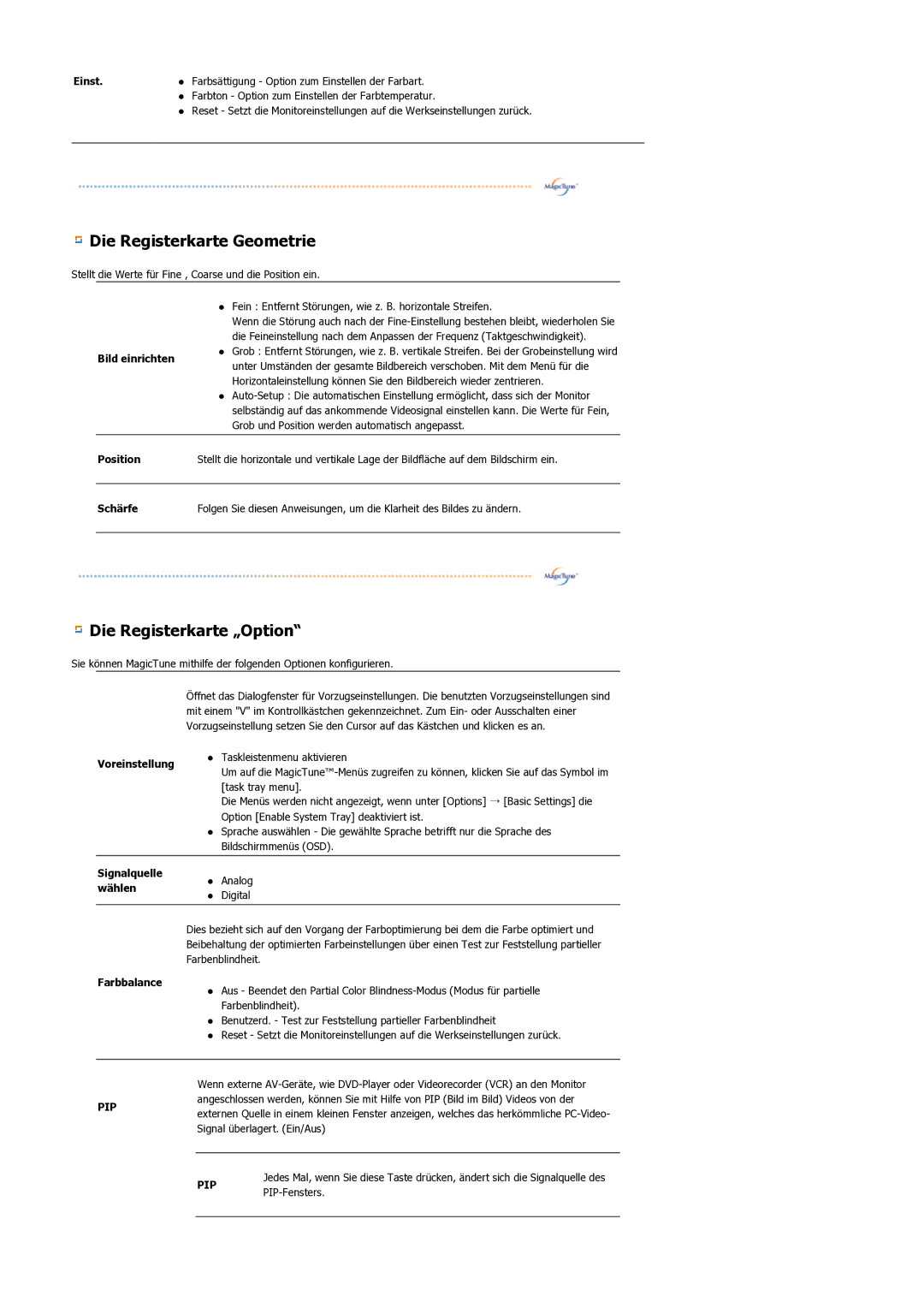 Samsung LS21BRBAS/EDC manual Die Registerkarte Geometrie 