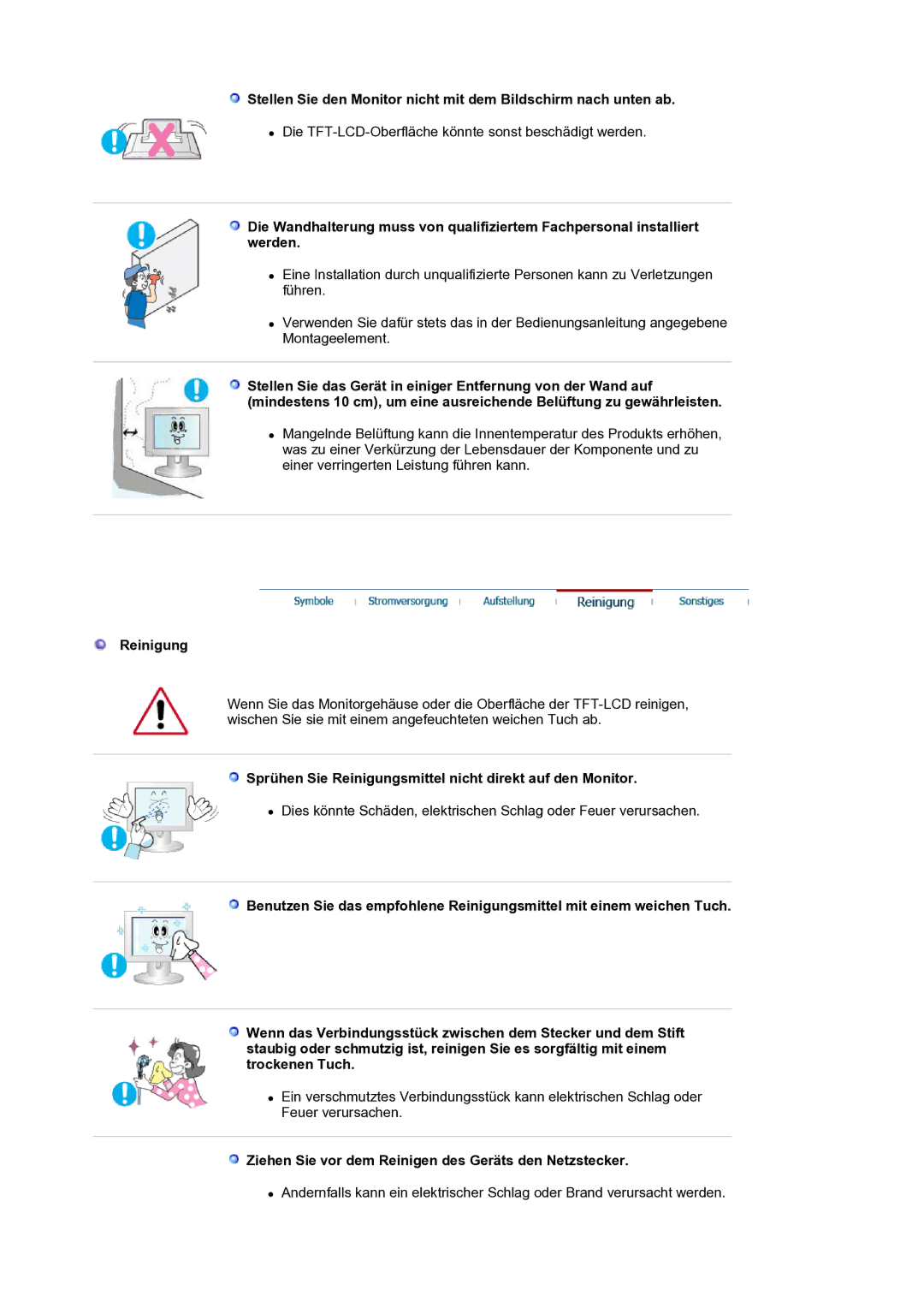 Samsung LS21BRBAS/EDC manual Sprühen Sie Reinigungsmittel nicht direkt auf den Monitor 