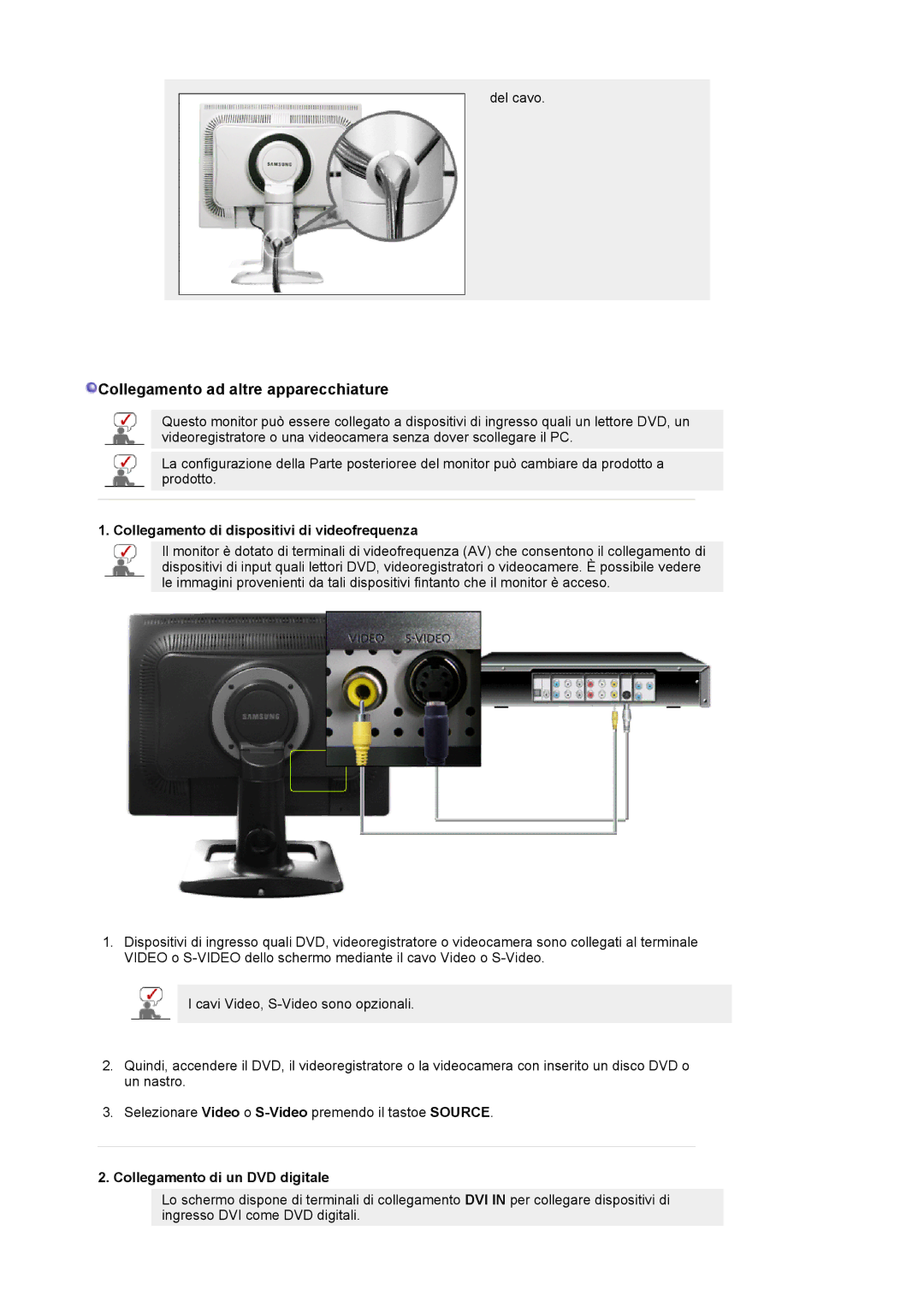 Samsung LS21BRBAS/EDC manual Collegamento di dispositivi di videofrequenza, Collegamento di un DVD digitale 