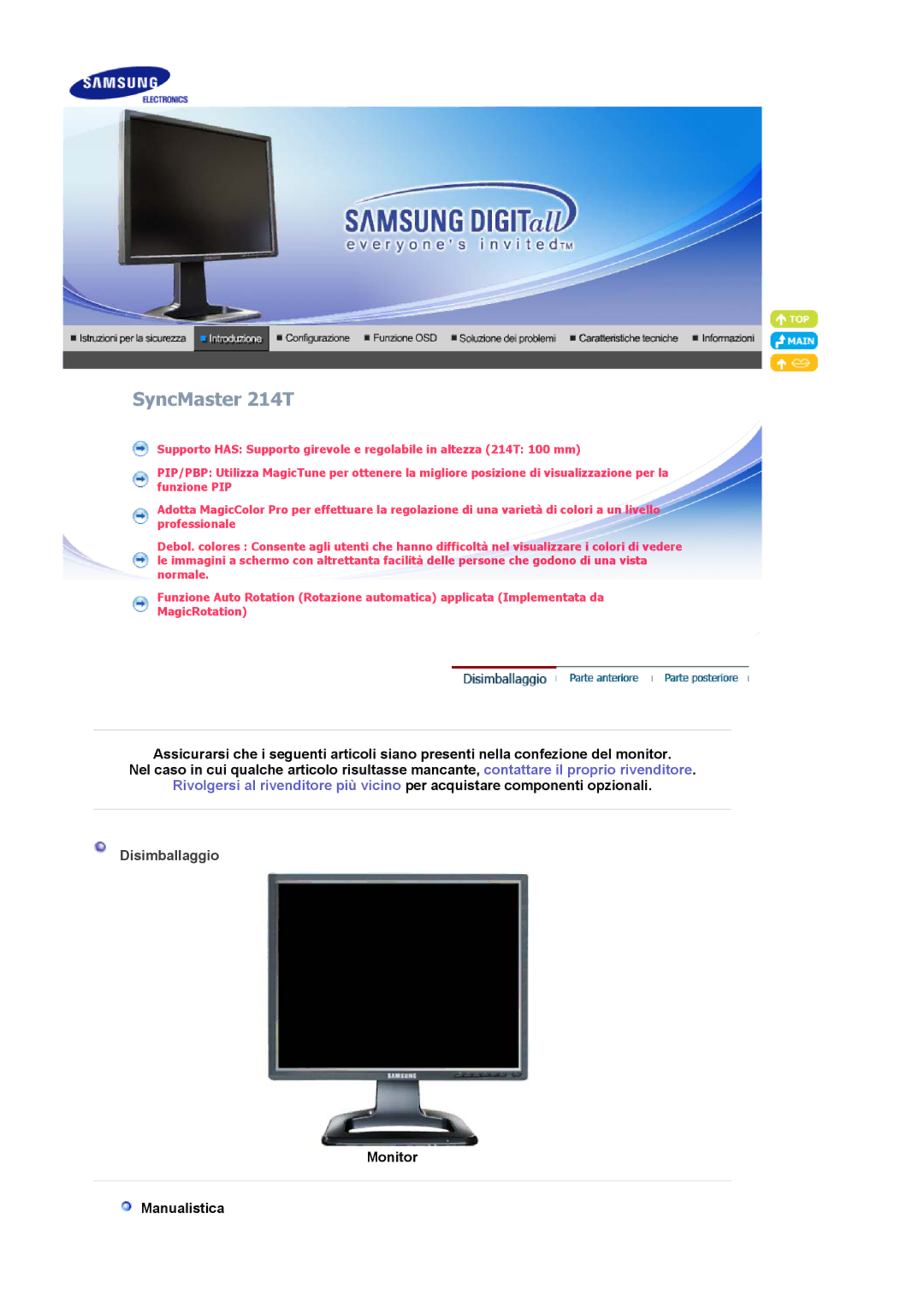 Samsung LS21BRBAS/EDC manual SyncMaster 214T, Monitor Manualistica 