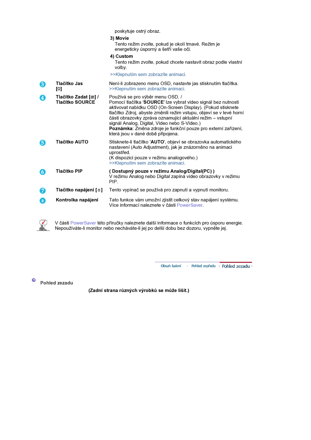 Samsung LS21BRBAS/EDC manual Pohled zezadu 