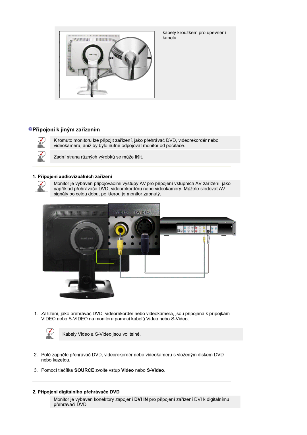 Samsung LS21BRBAS/EDC manual Připojení audiovizuálních zařízení, Připojení digitálního přehrávače DVD 