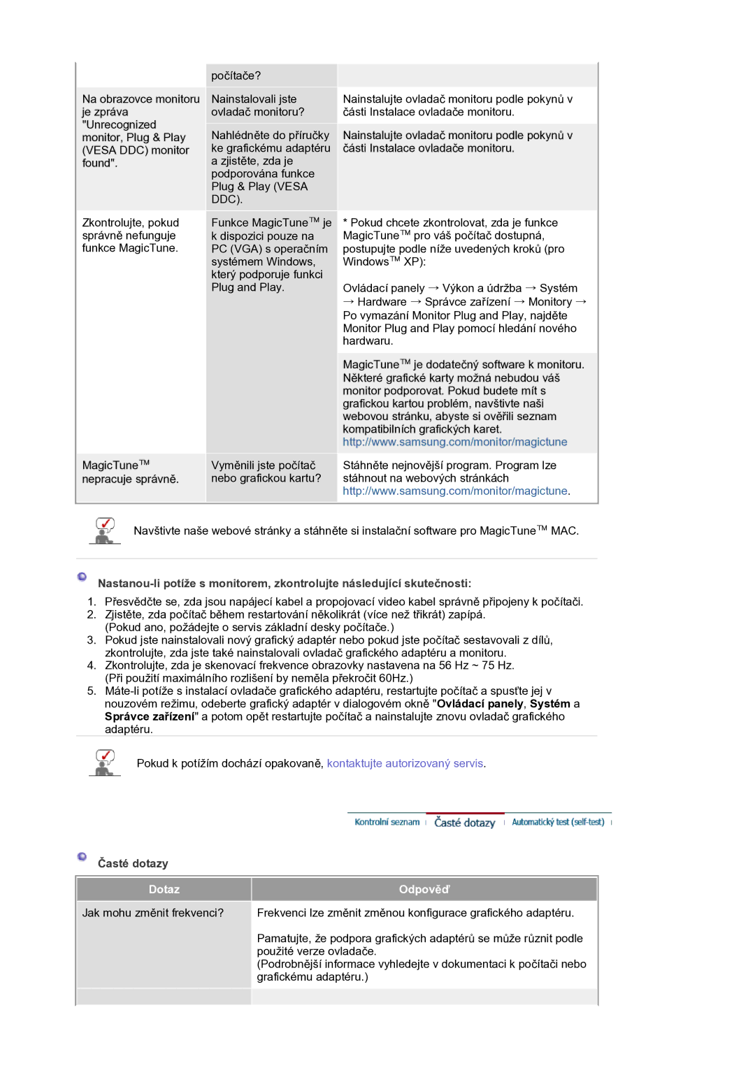 Samsung LS21BRBAS/EDC manual Časté dotazy, Dotaz, Odpověď 