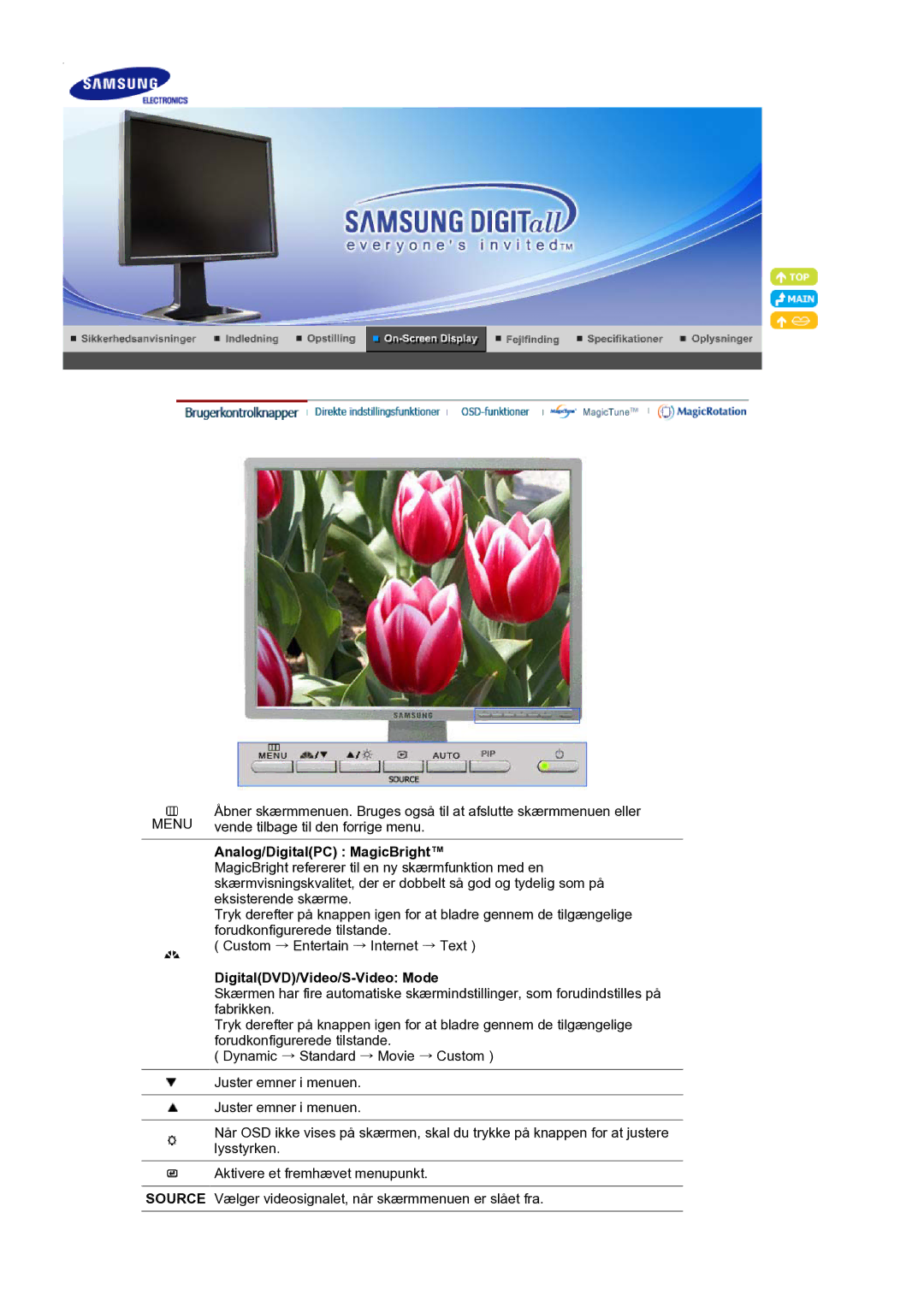 Samsung LS21BRBAS/EDC manual Analog/DigitalPC MagicBright, DigitalDVD/Video/S-Video Mode 