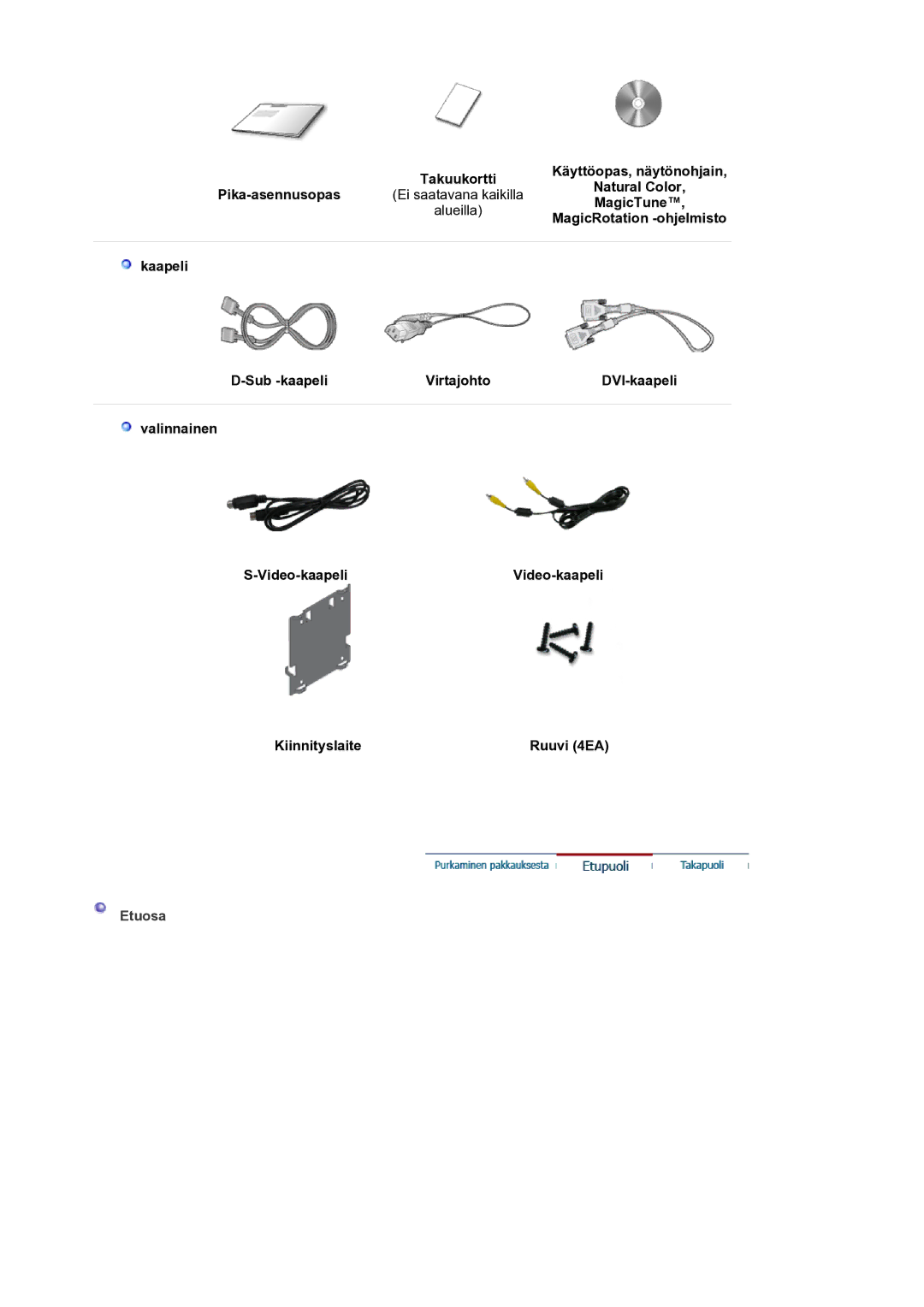 Samsung LS21BRBAS/EDC manual MagicTune, MagicRotation -ohjelmisto, Etuosa 