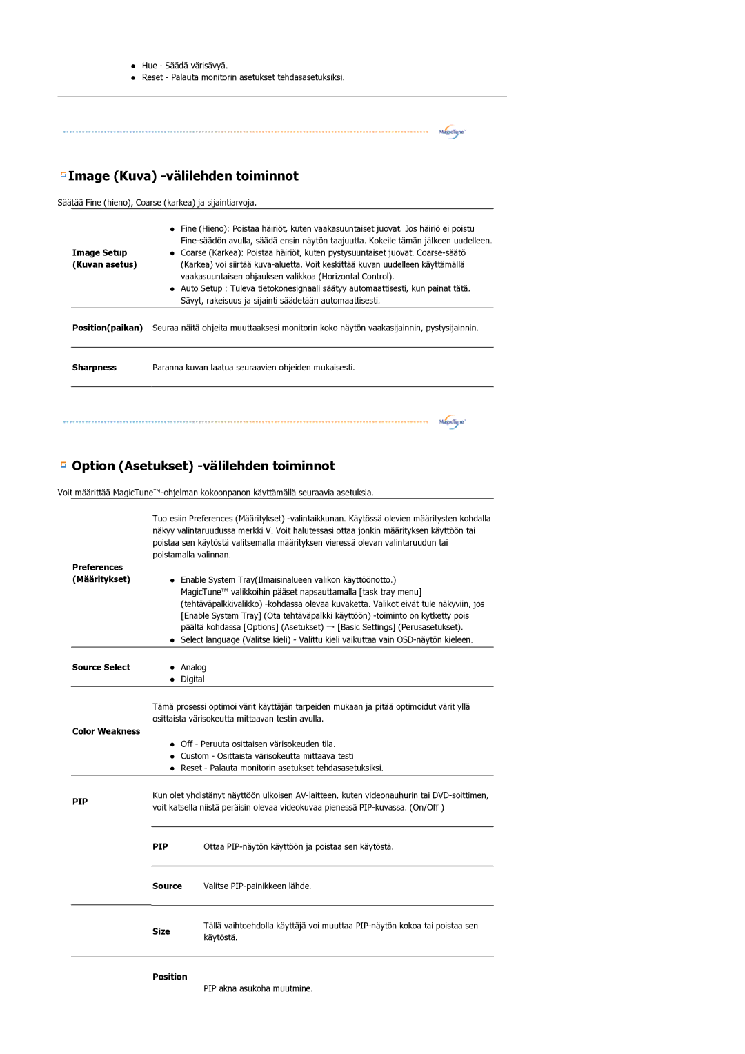 Samsung LS21BRBAS/EDC manual Image Kuva -välilehden toiminnot 