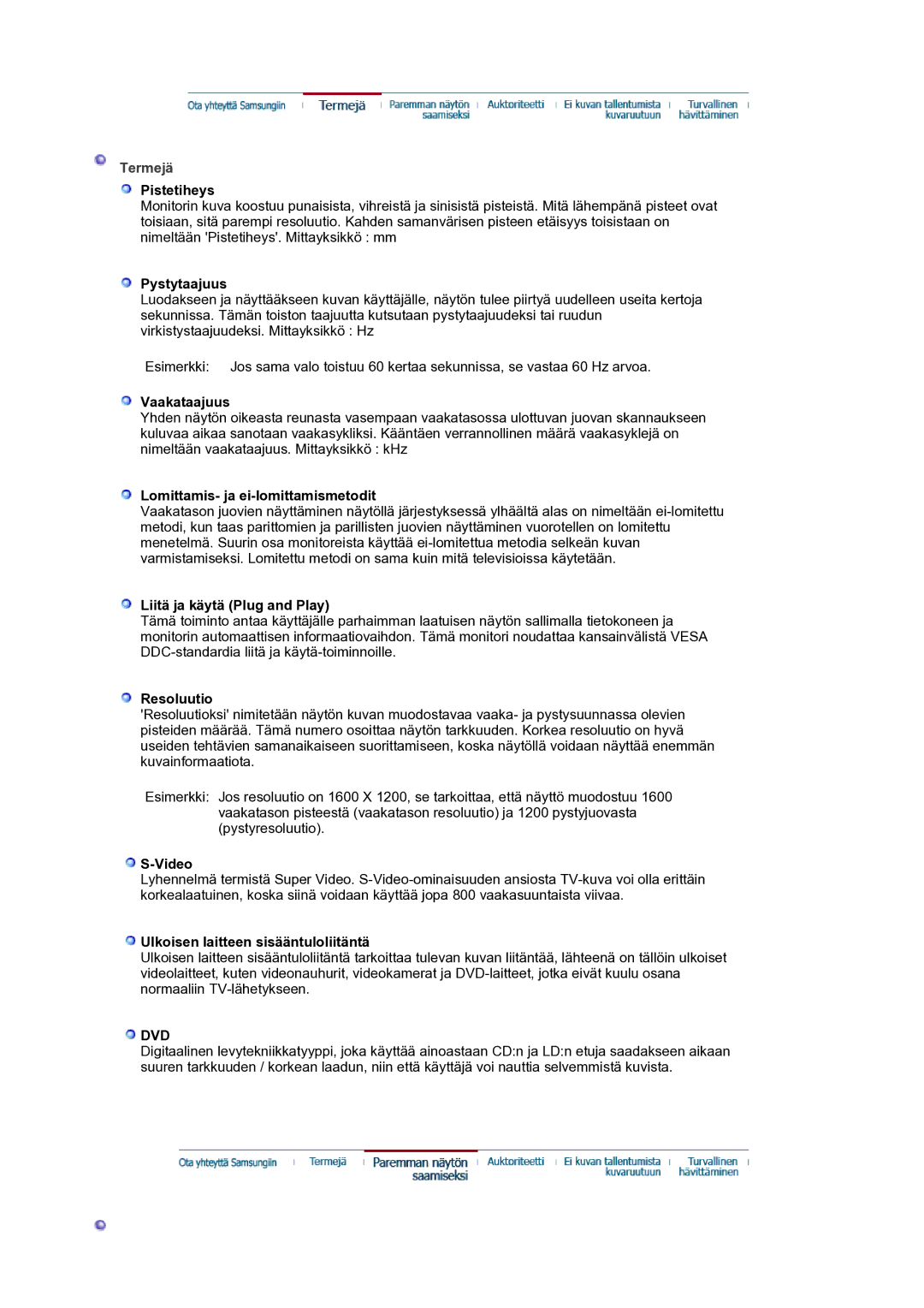 Samsung LS21BRBAS/EDC manual Termejä 