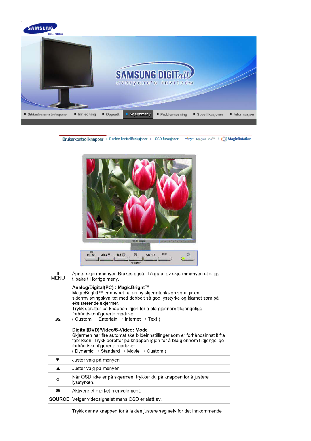 Samsung LS21BRBAS/EDC manual Analog/DigitalPC MagicBright, DigitalDVD/Video/S-Video Mode 