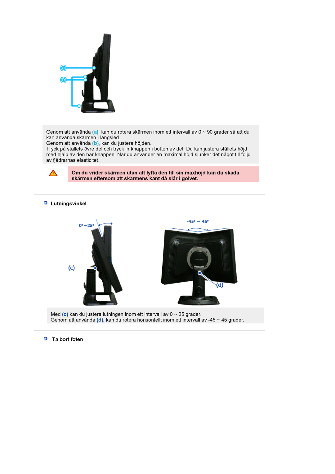 Samsung LS21BRBAS/EDC manual Ta bort foten 