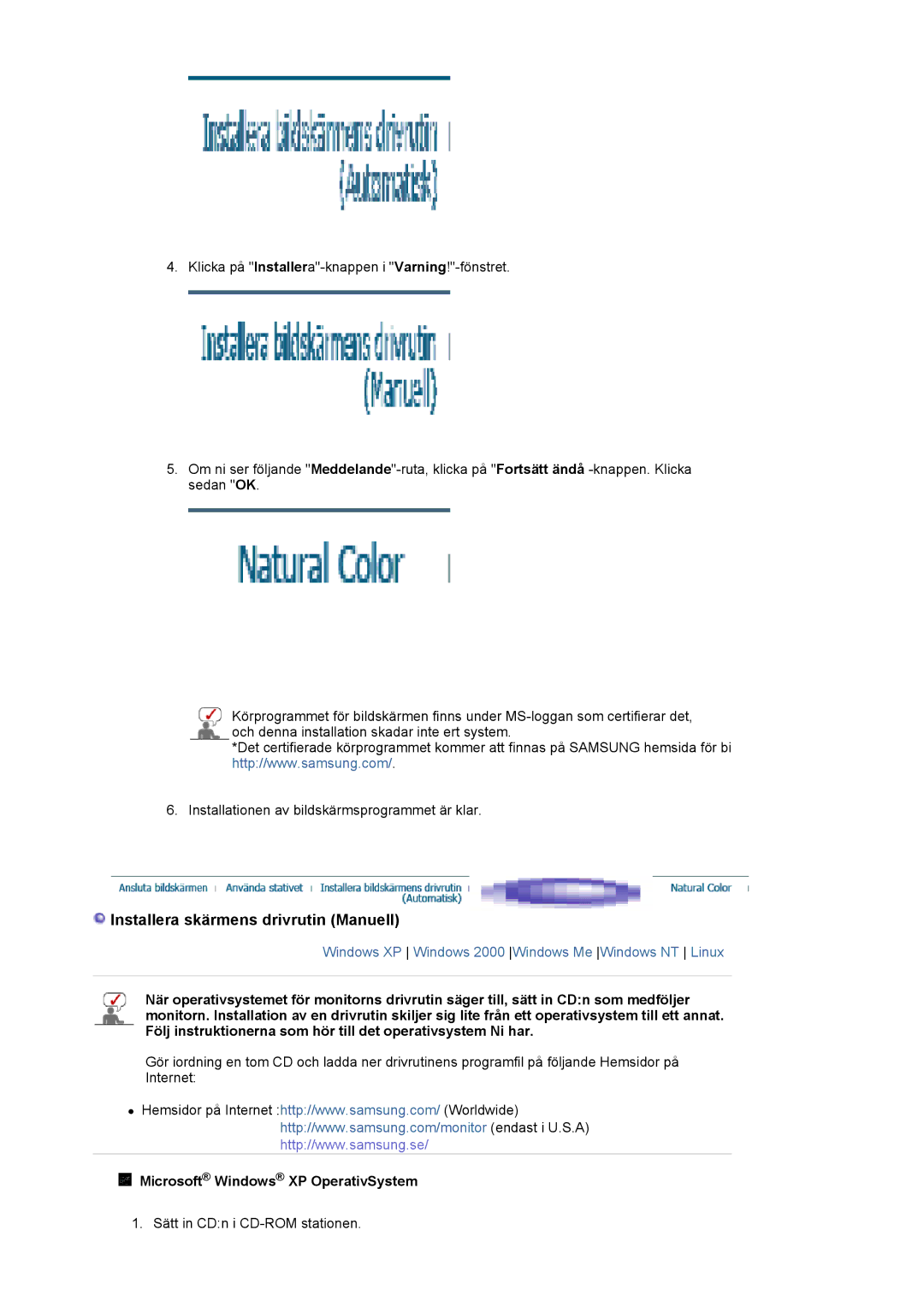 Samsung LS21BRBAS/EDC manual Installera skärmens drivrutin Manuell, Microsoft Windows XP OperativSystem 