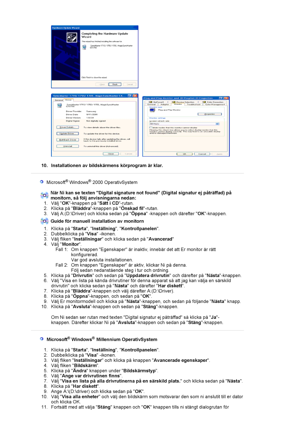 Samsung LS21BRBAS/EDC manual Installationen av bildskärmens körprogram är klar 