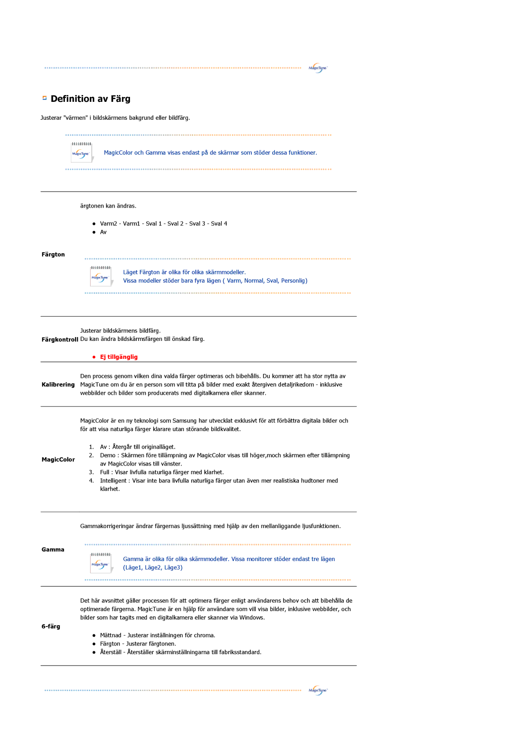 Samsung LS21BRBAS/EDC manual Definition av Färg 