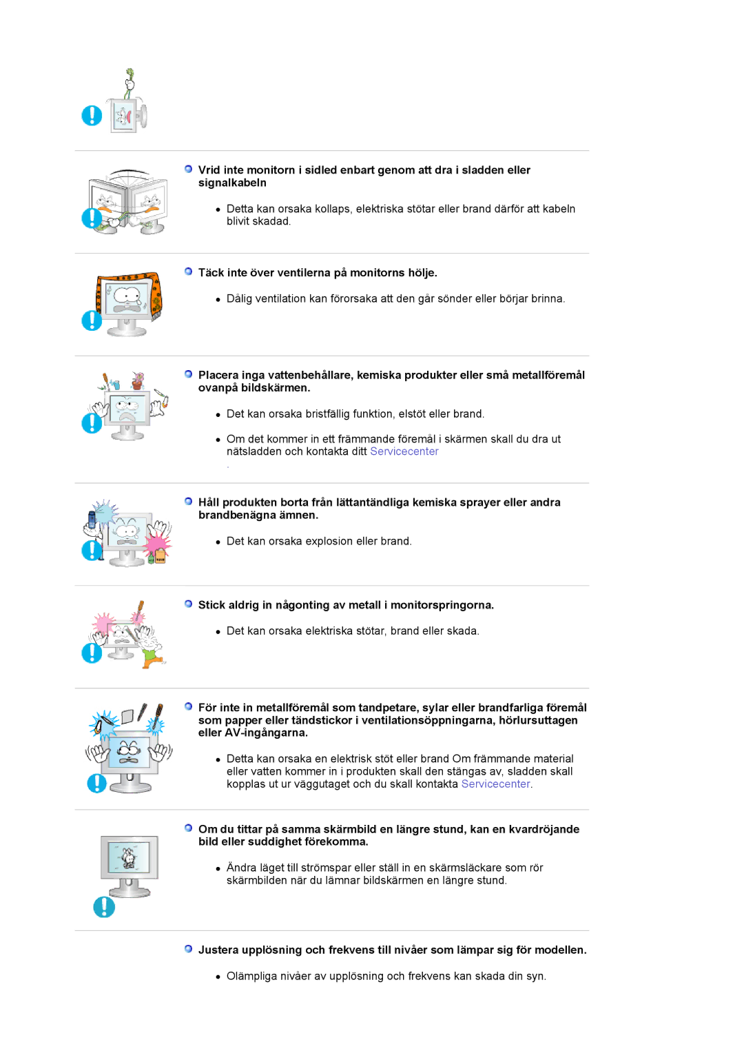 Samsung LS21BRBAS/EDC manual Täck inte över ventilerna på monitorns hölje 