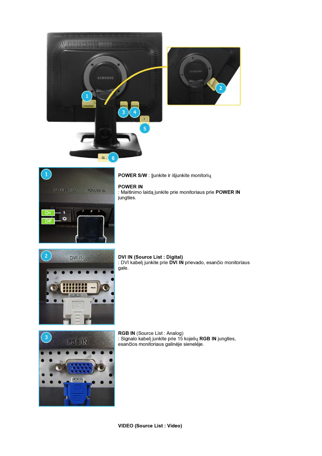 Samsung LS21BRBAS/EDC manual DVI in Source List Digital, Video Source List Video 