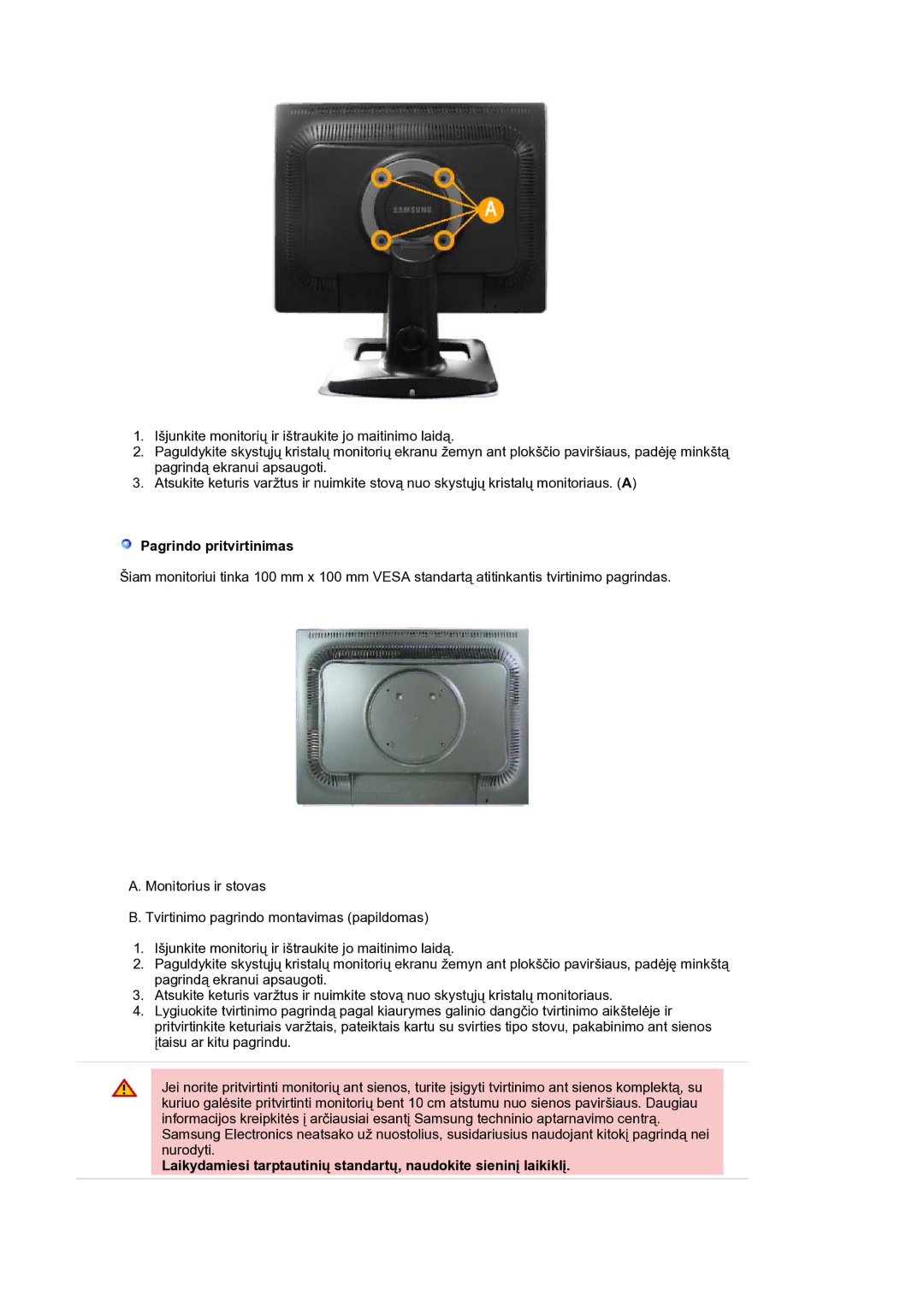 Samsung LS21BRBAS/EDC manual Pagrindo pritvirtinimas 