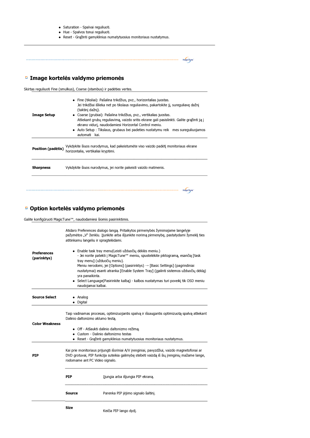 Samsung LS21BRBAS/EDC manual Image kortelės valdymo priemonės 