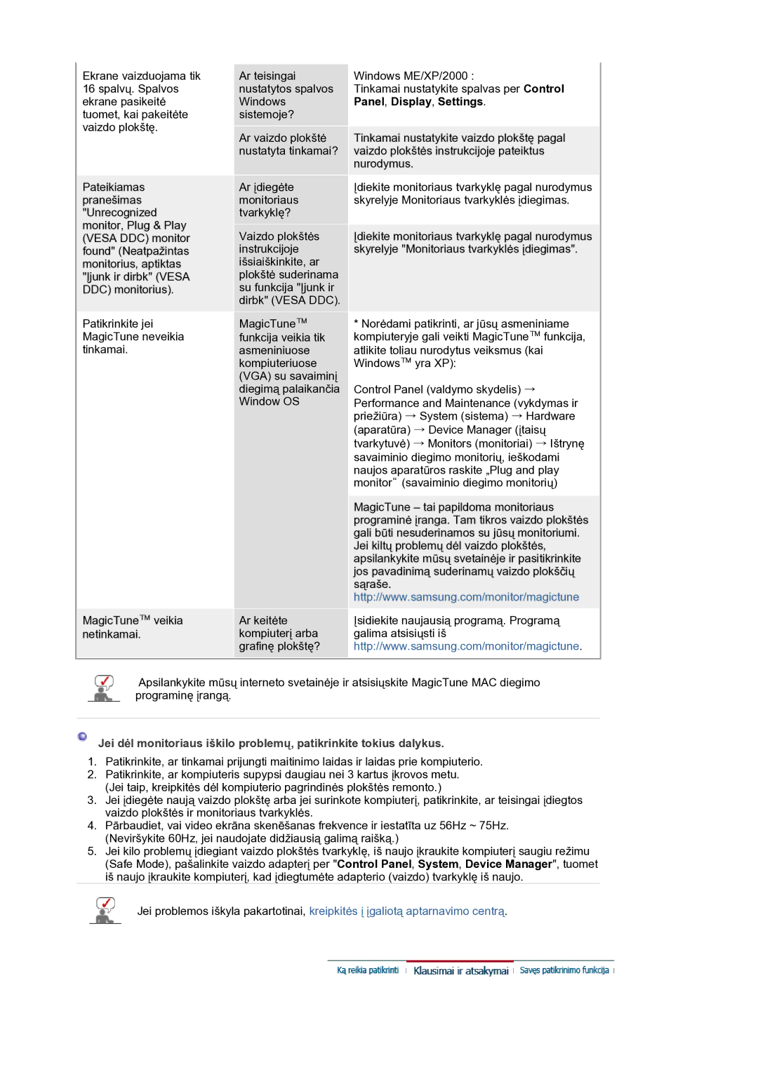 Samsung LS21BRBAS/EDC manual Ar įdiegėte monitoriaus tvarkyklę? 