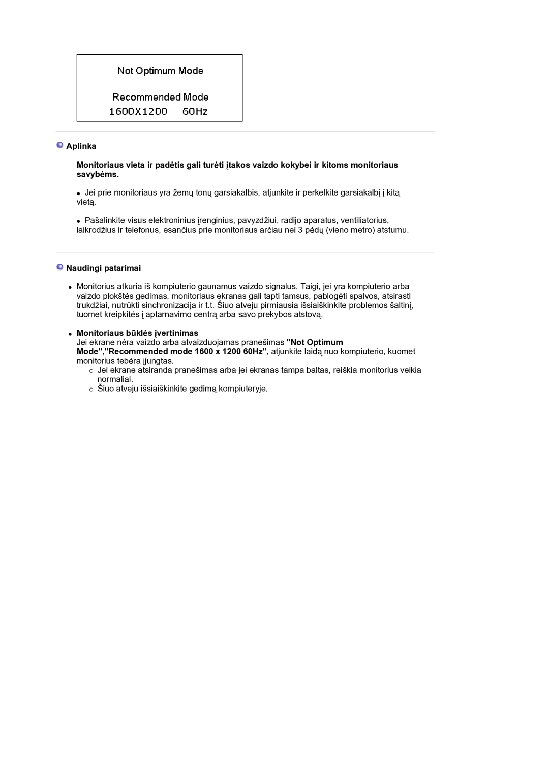 Samsung LS21BRBAS/EDC manual Naudingi patarimai, Monitoriaus būklės įvertinimas 