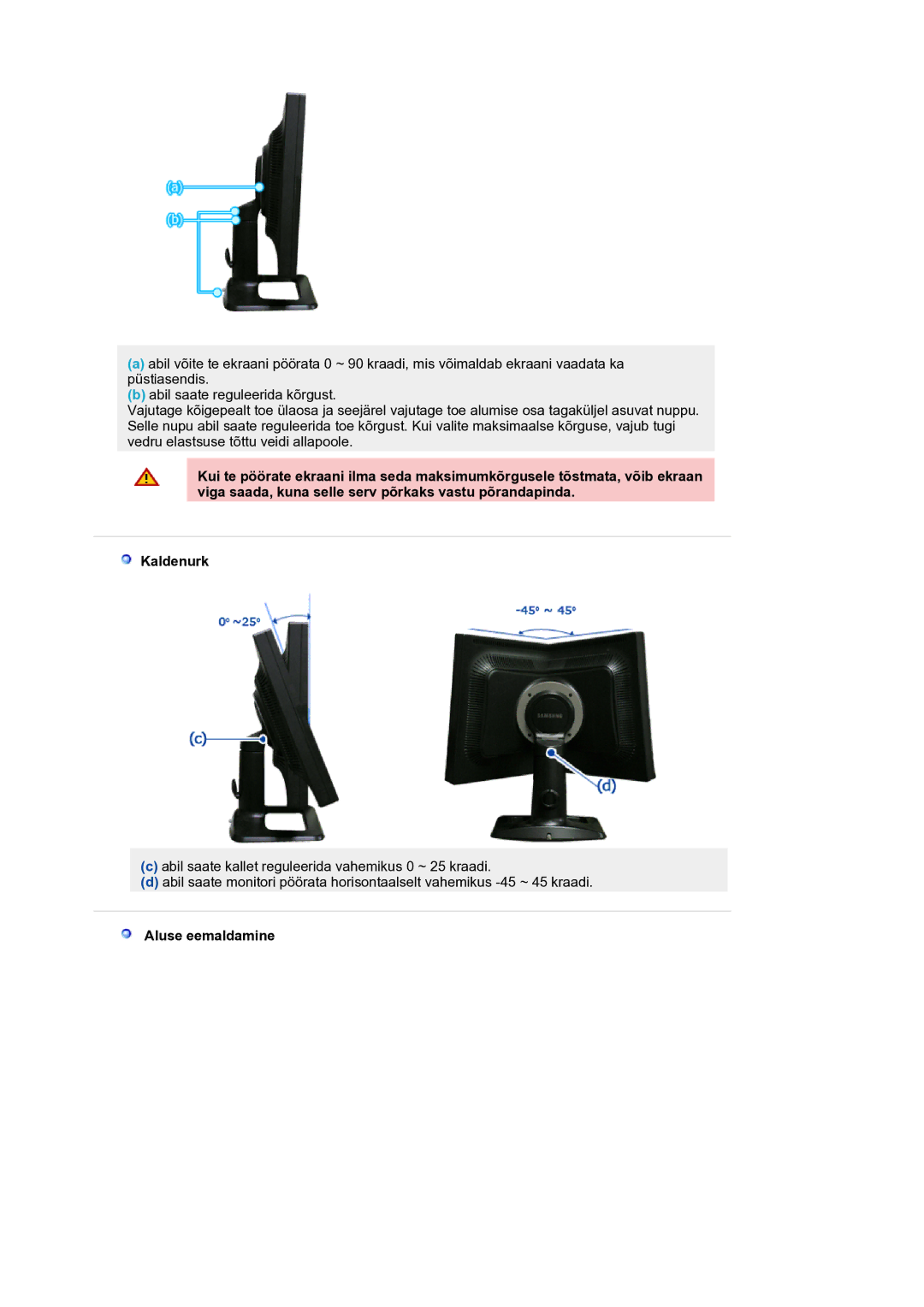 Samsung LS21BRBAS/EDC manual Aluse eemaldamine 