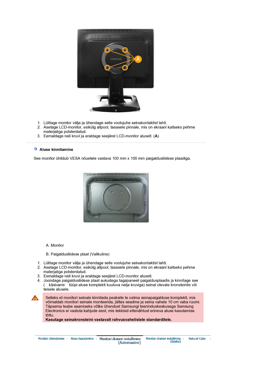 Samsung LS21BRBAS/EDC manual Aluse kinnitamine 