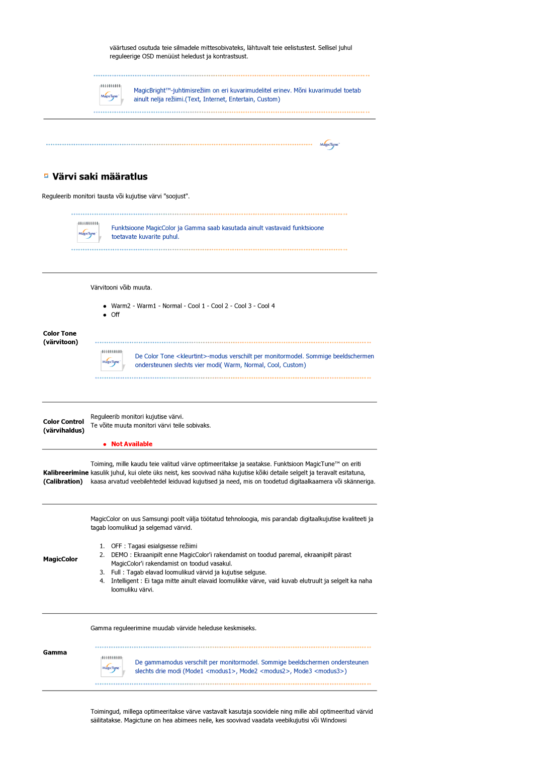 Samsung LS21BRBAS/EDC manual Värvi saki määratlus 