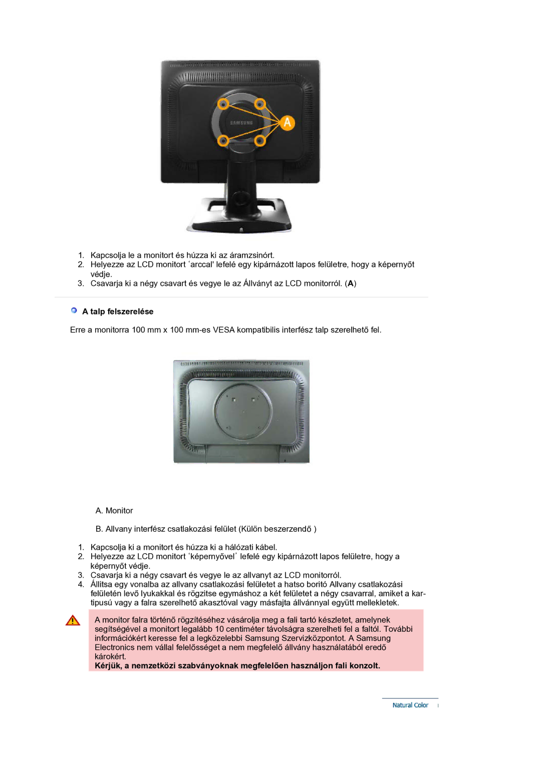 Samsung LS21BRBAS/EDC manual Talp felszerelése 