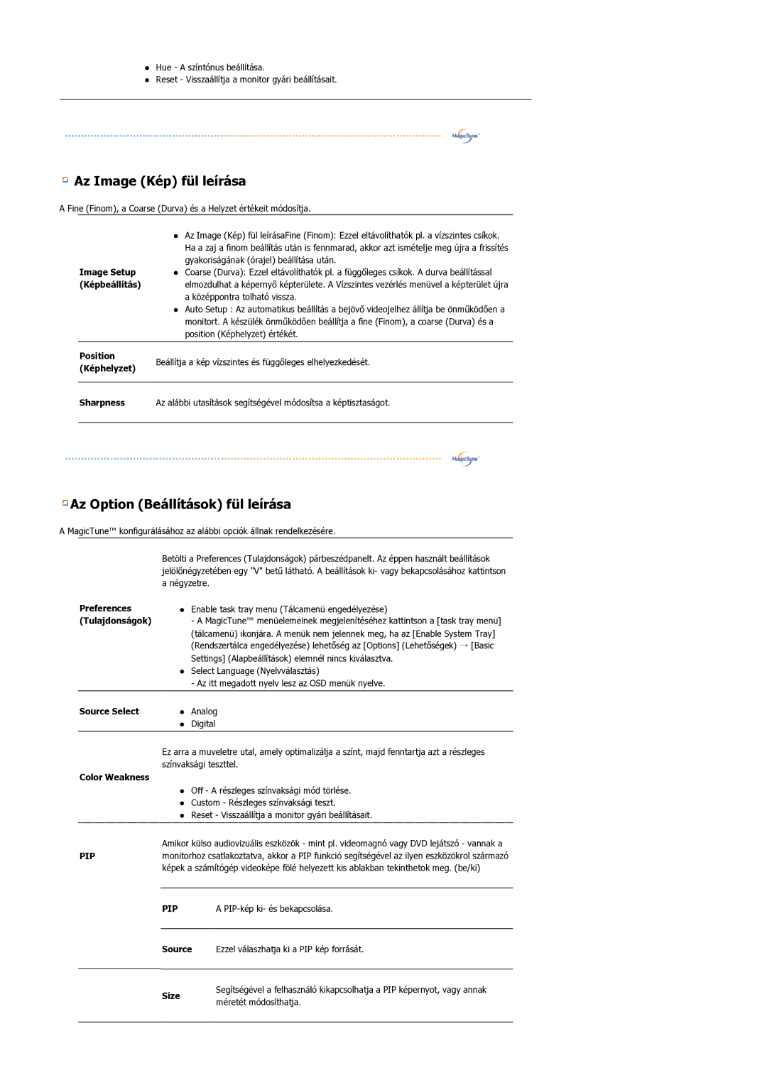 Samsung LS21BRBAS/EDC manual Az Image Kép fül leírása 