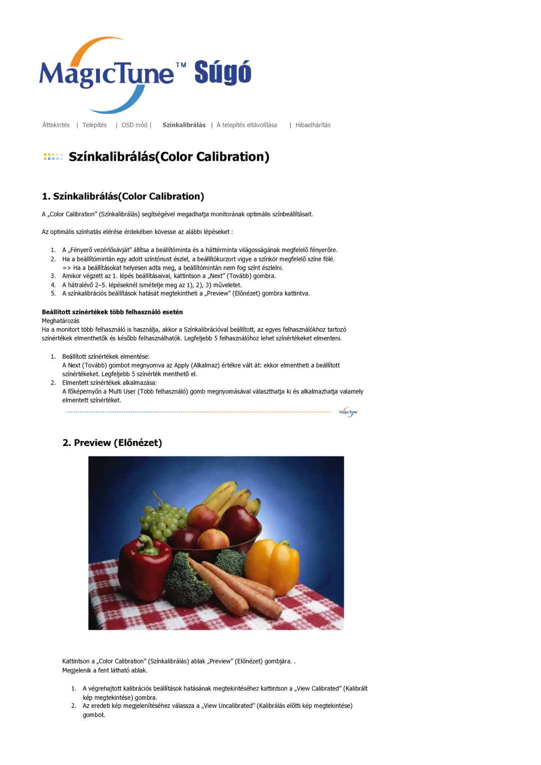 Samsung LS21BRBAS/EDC manual SzínkalibrálásColor Calibration 