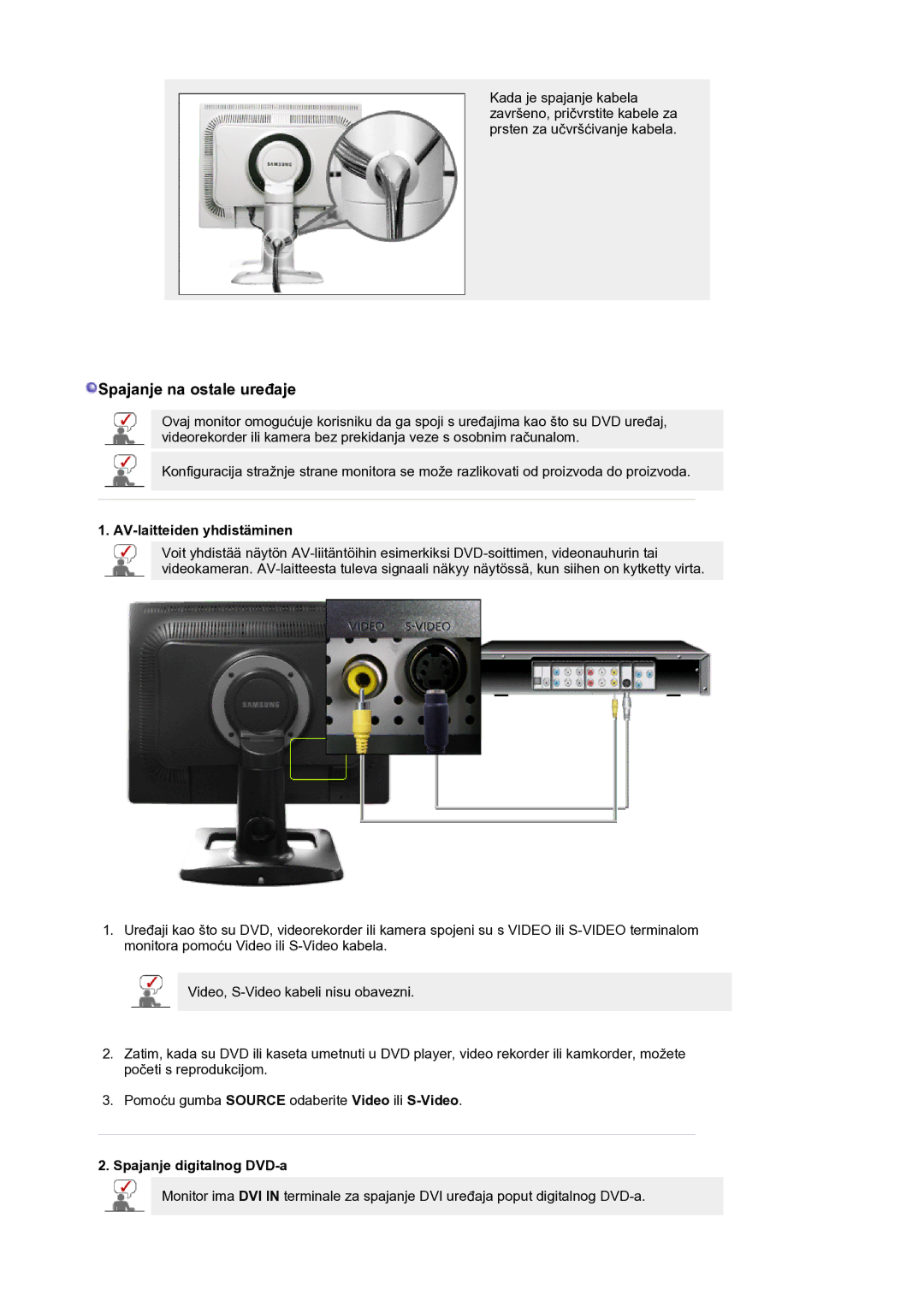 Samsung LS21BRBAS/EDC manual AV-laitteiden yhdistäminen, Spajanje digitalnog DVD-a 