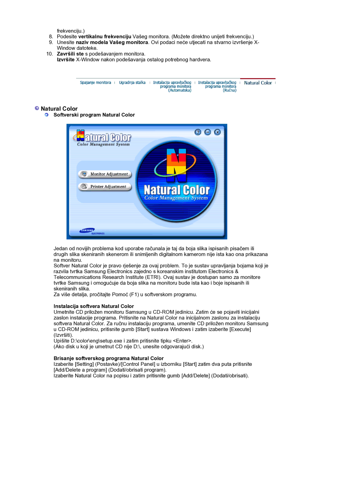 Samsung LS21BRBAS/EDC manual Softverski program Natural Color, Instalacija softvera Natural Color 