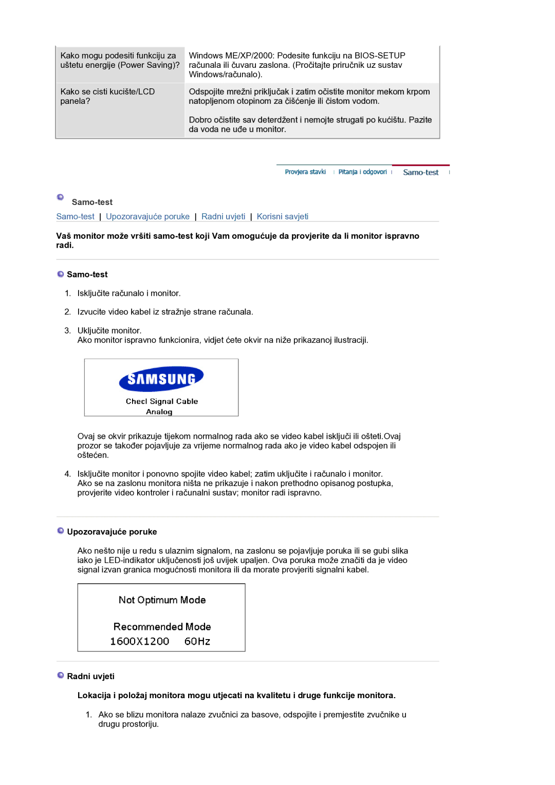 Samsung LS21BRBAS/EDC manual Samo-test, Upozoravajuće poruke 