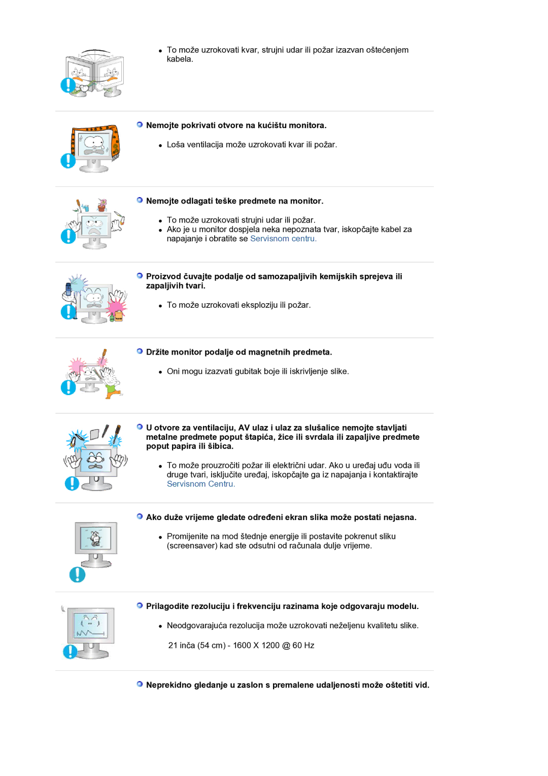 Samsung LS21BRBAS/EDC manual Nemojte pokrivati otvore na kućištu monitora, Nemojte odlagati teške predmete na monitor 