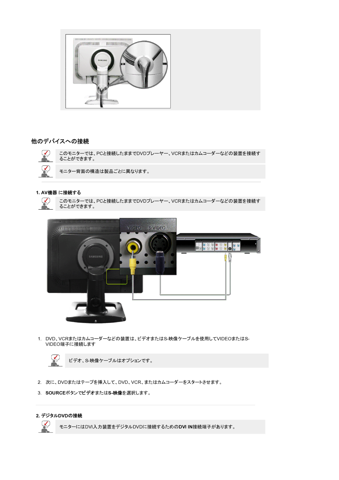 Samsung LS21BRBAS/XSJ manual 他のデバイスへの接続, Av機器 に接続する, デジタルdvdの接続 