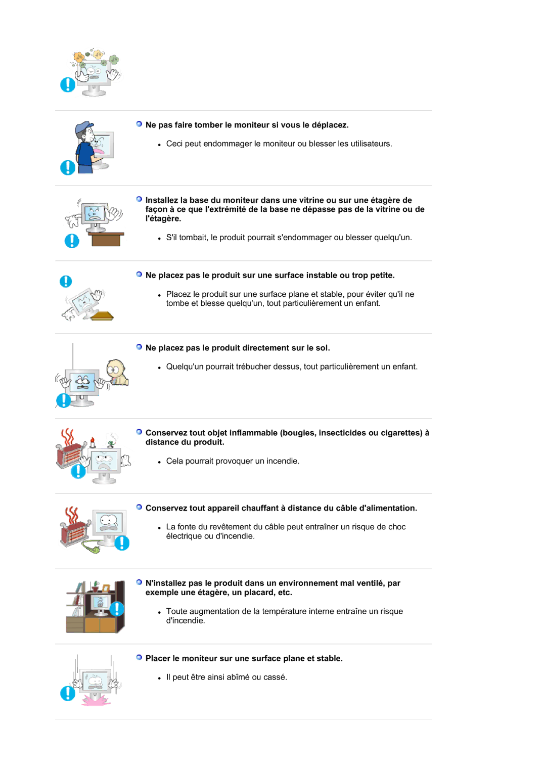 Samsung LS21DPWASQ/EDC manual Ne pas faire tomber le moniteur si vous le déplacez 