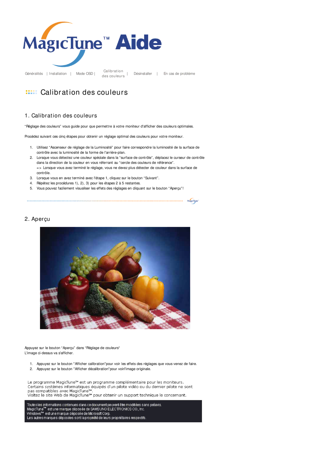 Samsung LS21DPWASQ/EDC manual Calibration des couleurs 