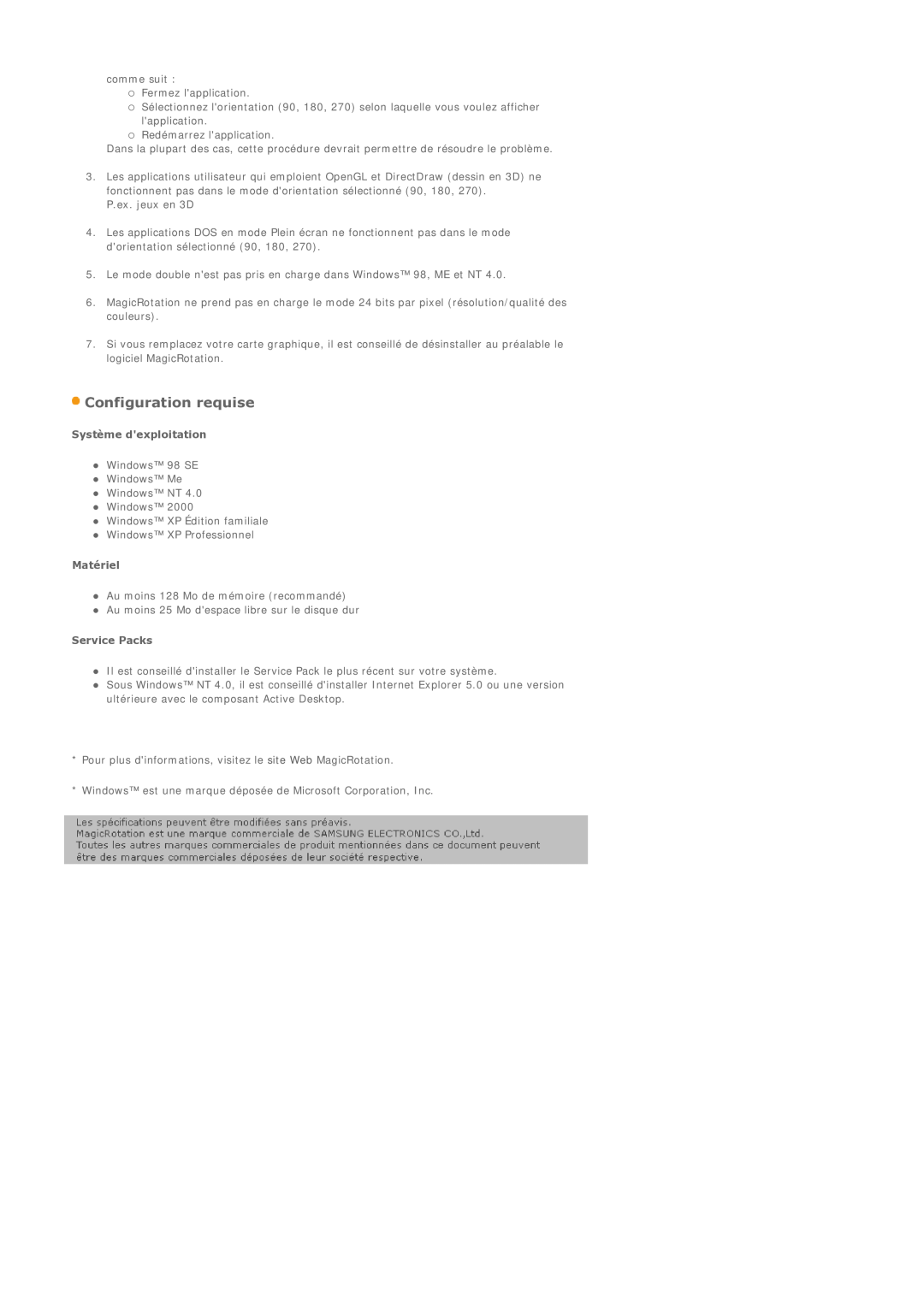 Samsung LS21DPWASQ/EDC manual Configuration requise 