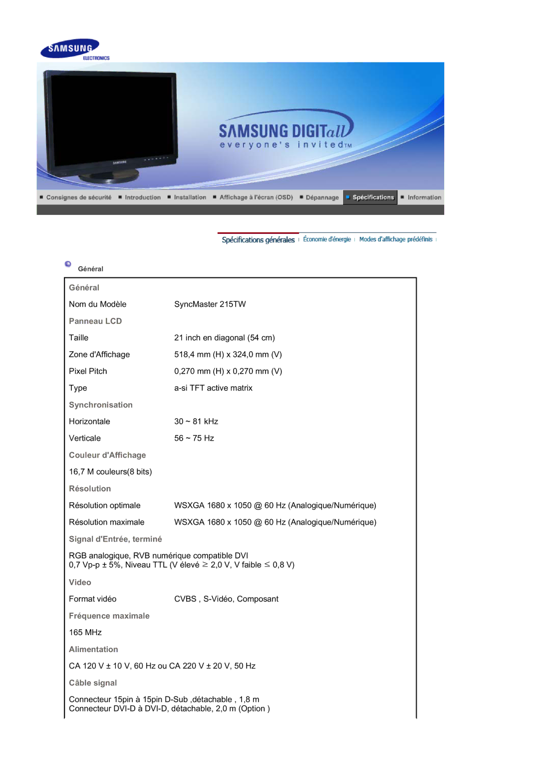 Samsung LS21DPWASQ/EDC manual Général 