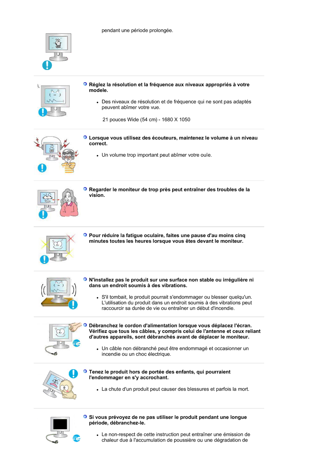 Samsung LS21DPWASQ/EDC manual Pendant une période prolongée 