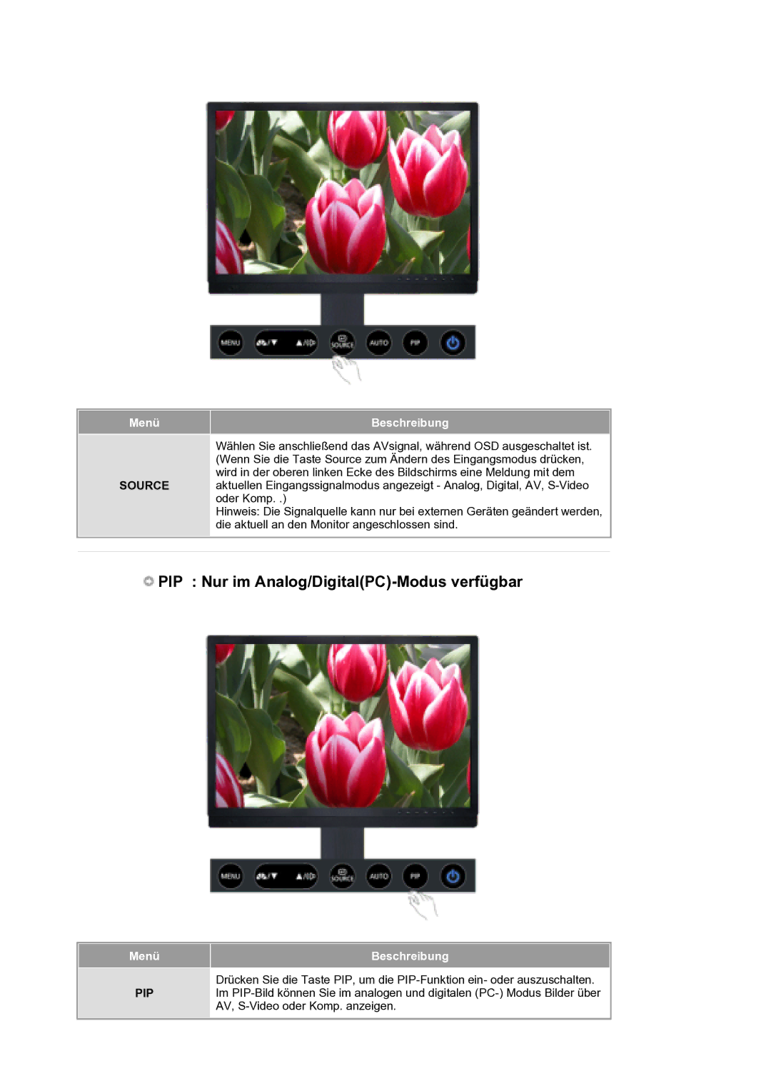 Samsung LS21DPWASQ/EDC manual PIP Nur im Analog/DigitalPC-Modus verfügbar 