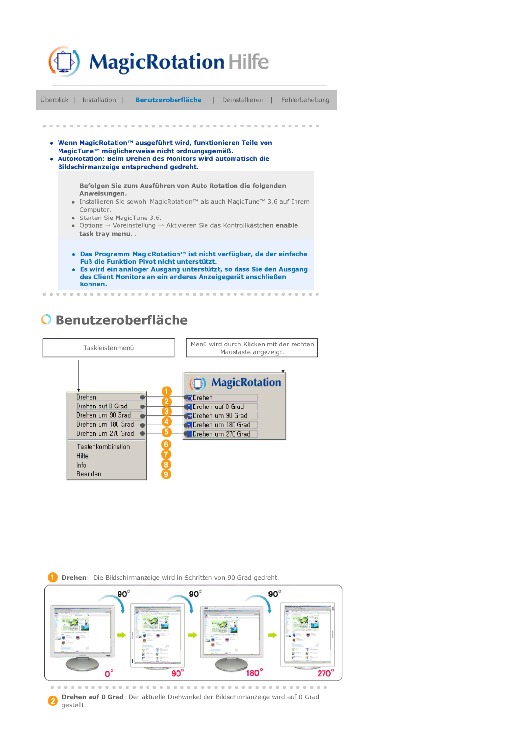 Samsung LS21DPWASQ/EDC manual Benutzeroberfläche 