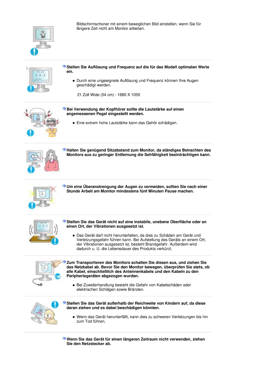 Samsung LS21DPWASQ/EDC manual Eine extrem hohe Lautstärke kann das Gehör schädigen 