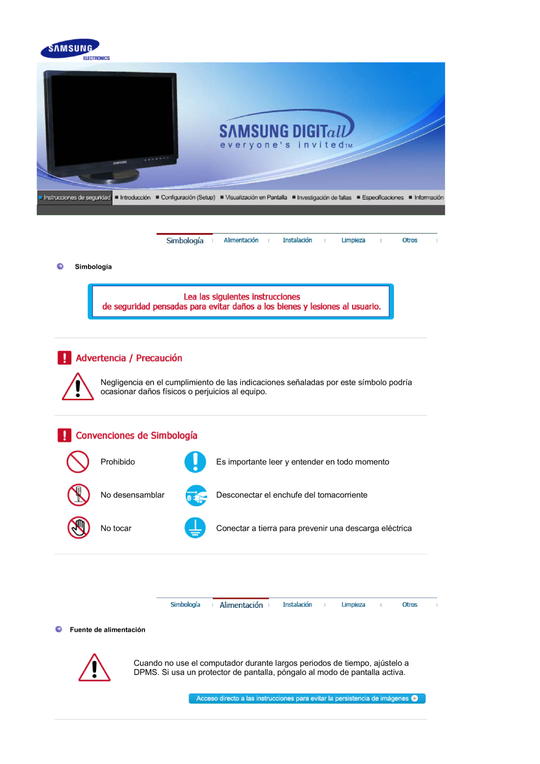 Samsung LS21DPWASQ/EDC manual Simbología 