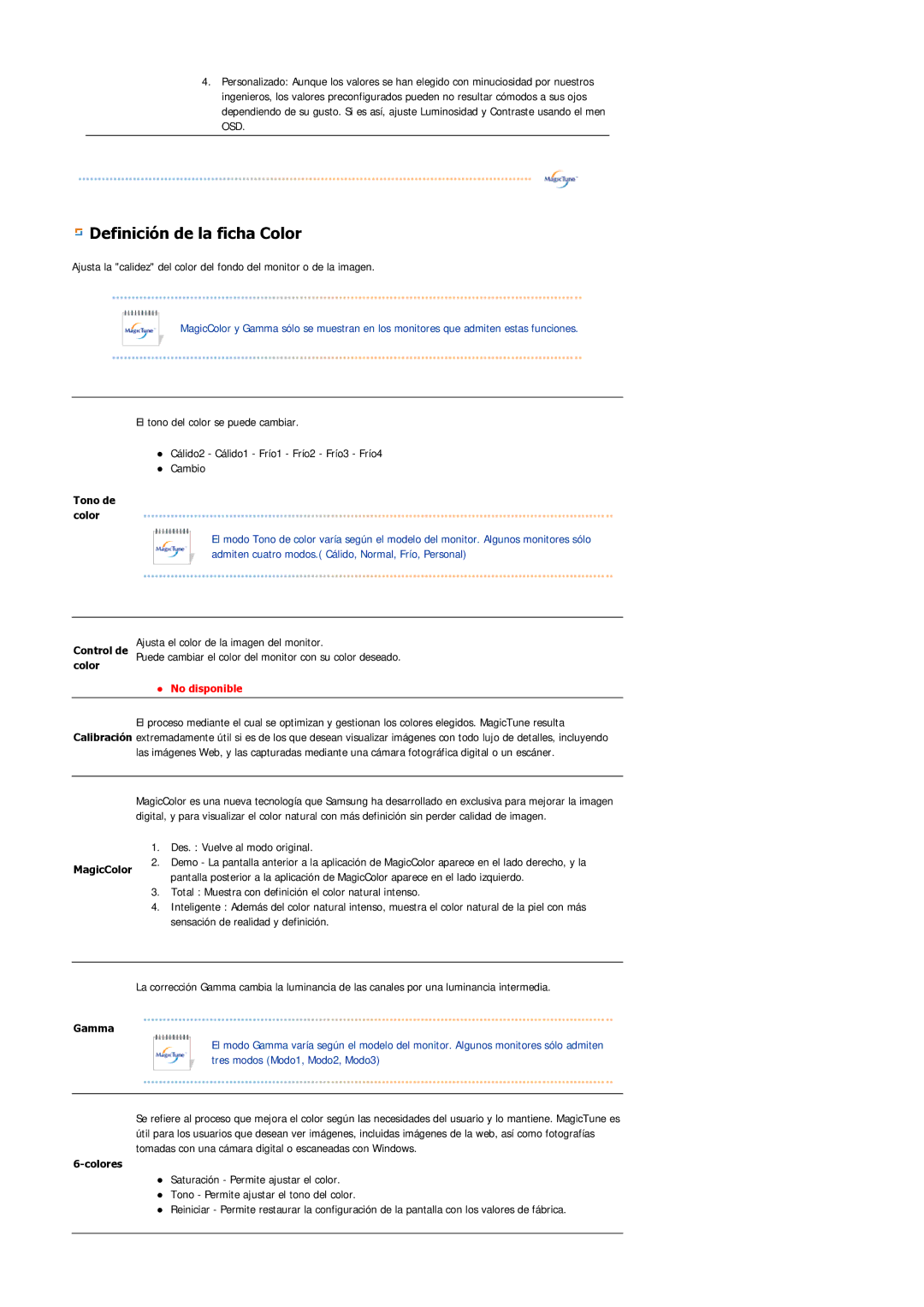 Samsung LS21DPWASQ/EDC manual Definición de la ficha Color 