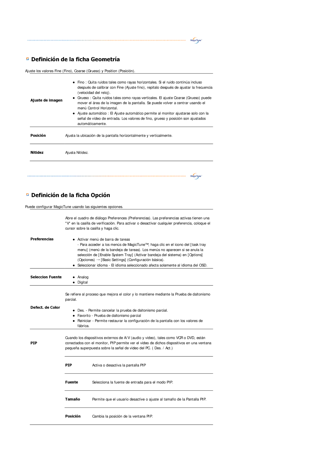 Samsung LS21DPWASQ/EDC manual Definición de la ficha Geometría 