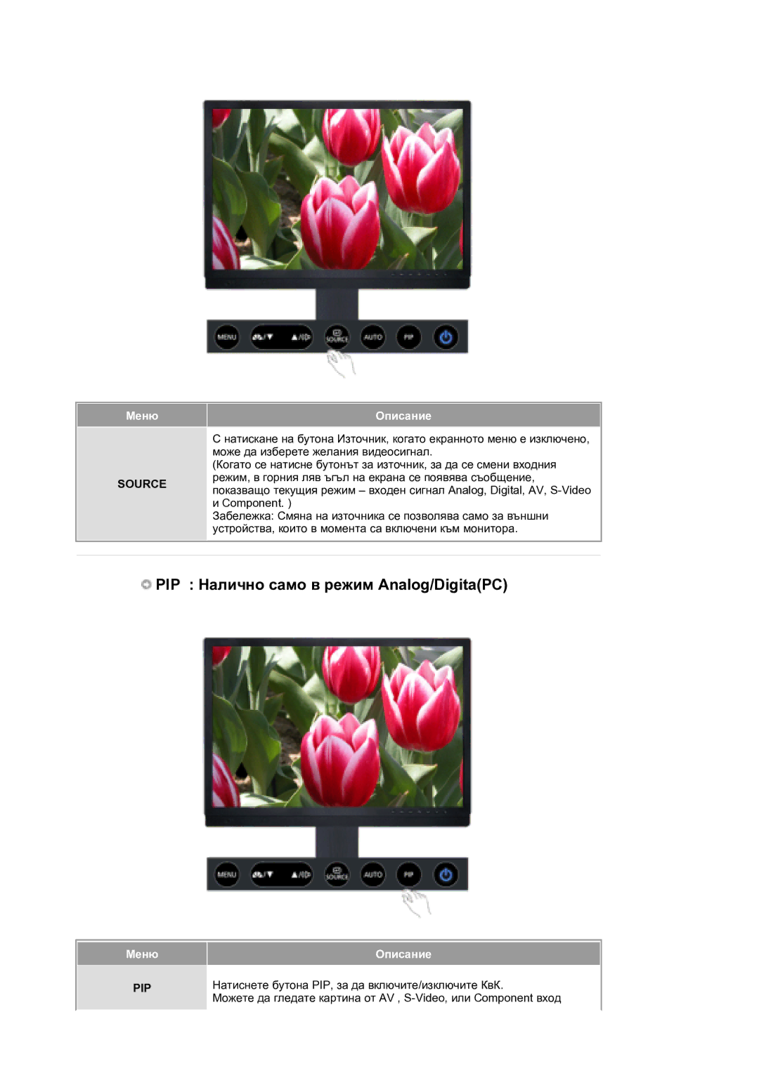 Samsung LS21DPWASQ/EDC manual PIP Налично само в режим Analog/DigitaPC, Source 