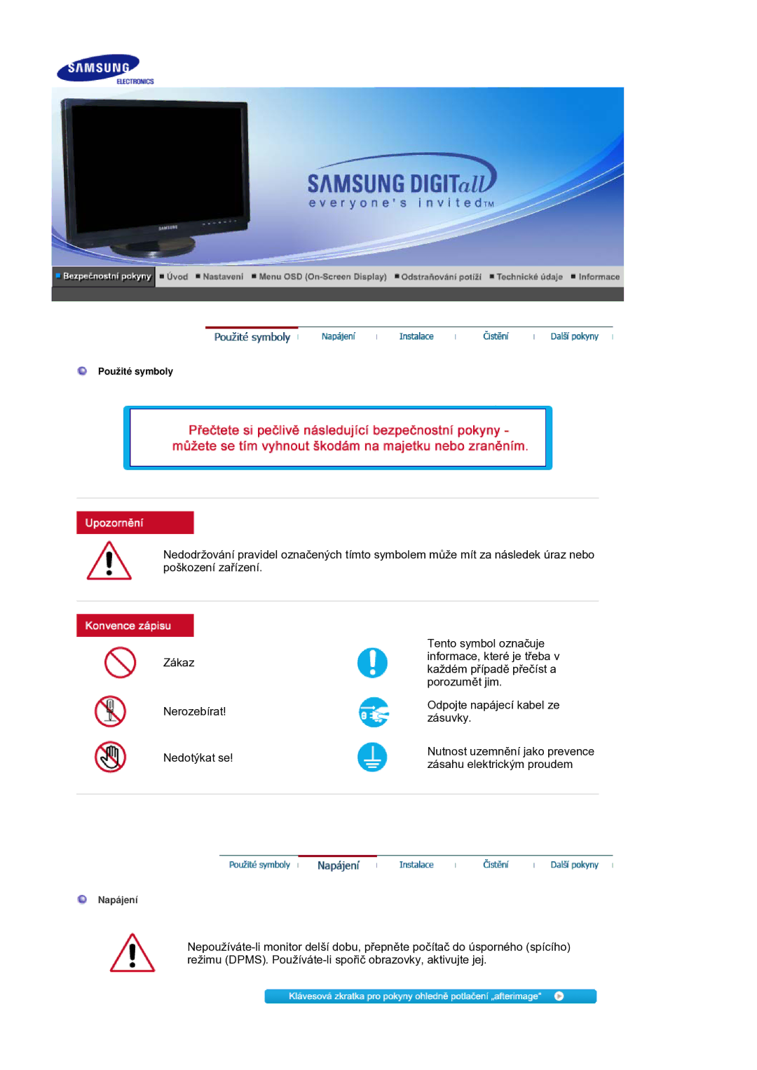 Samsung LS21DPWASQ/EDC manual Nutnost uzemnČní jako prevence zásahu elektrickým proudem 