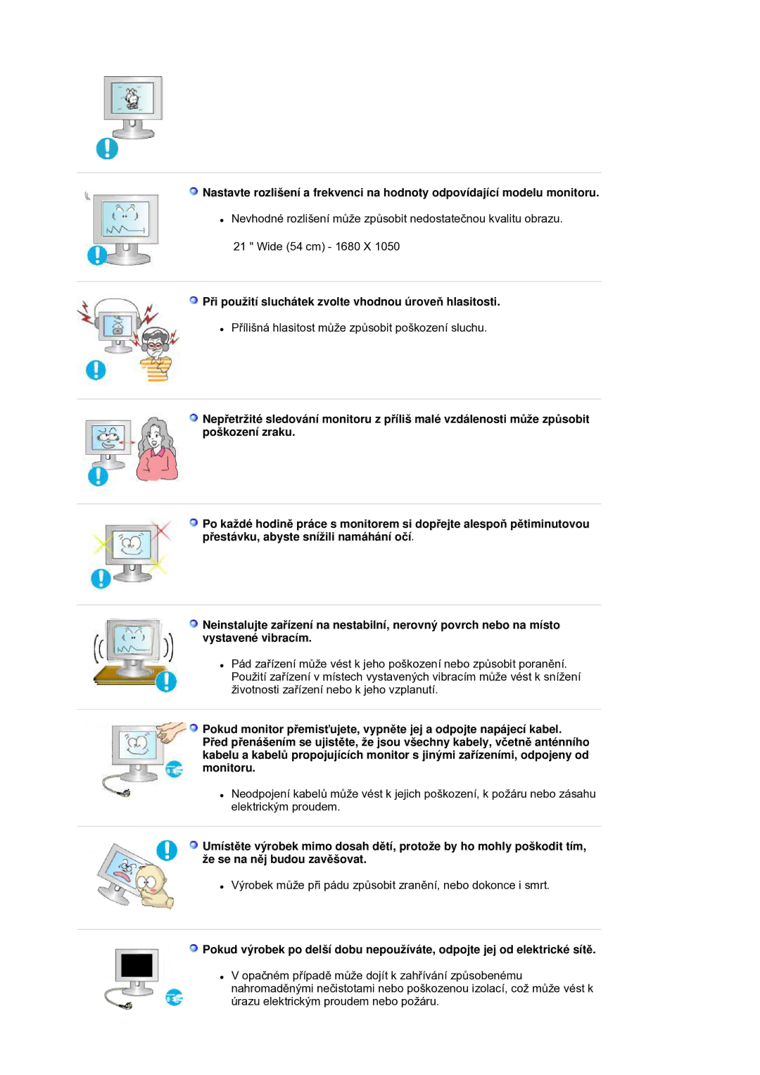 Samsung LS21DPWASQ/EDC manual PĜi použití sluchátek zvolte vhodnou úroveĖ hlasitosti 