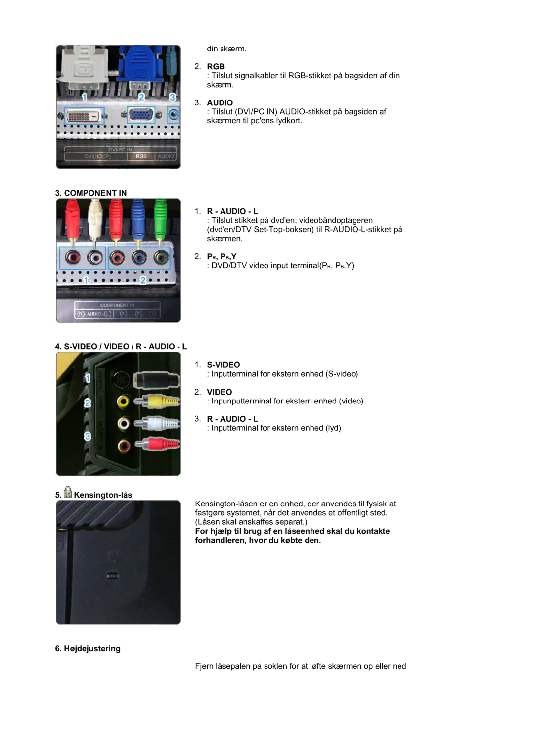 Samsung LS21DPWASQ/EDC manual Rgb, Audio L, Pr, Pb,Y, Kensington-lås 