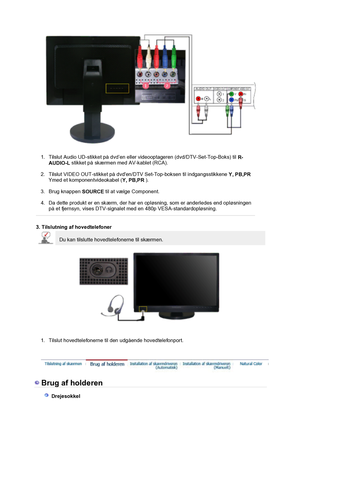 Samsung LS21DPWASQ/EDC manual Tilslutning af hovedtelefoner, Drejesokkel 