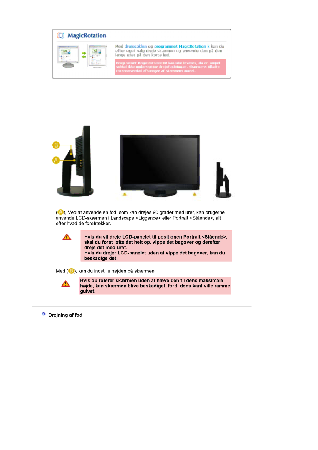 Samsung LS21DPWASQ/EDC manual Med , kan du indstille højden på skærmen 